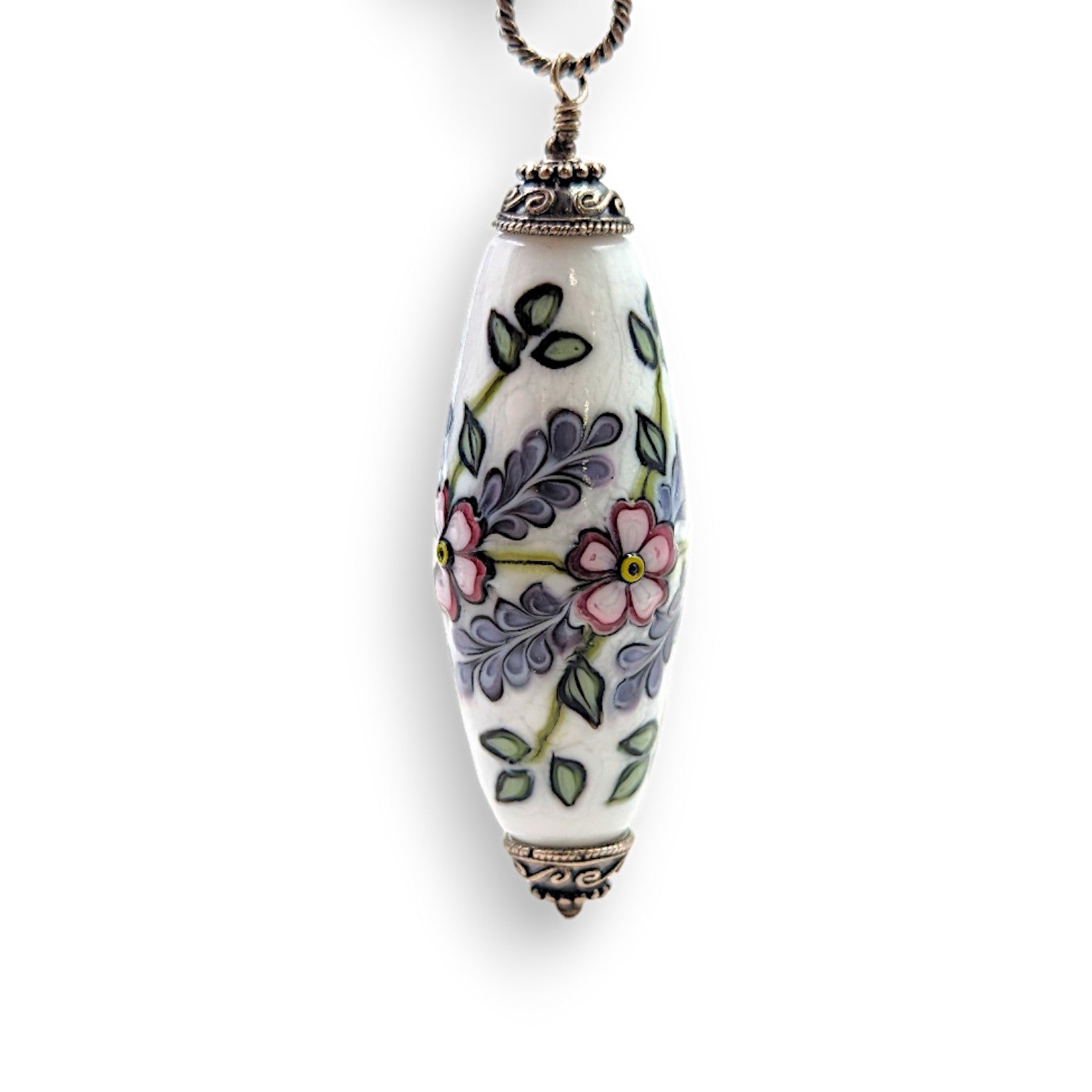 Kimono White Floral Pendant