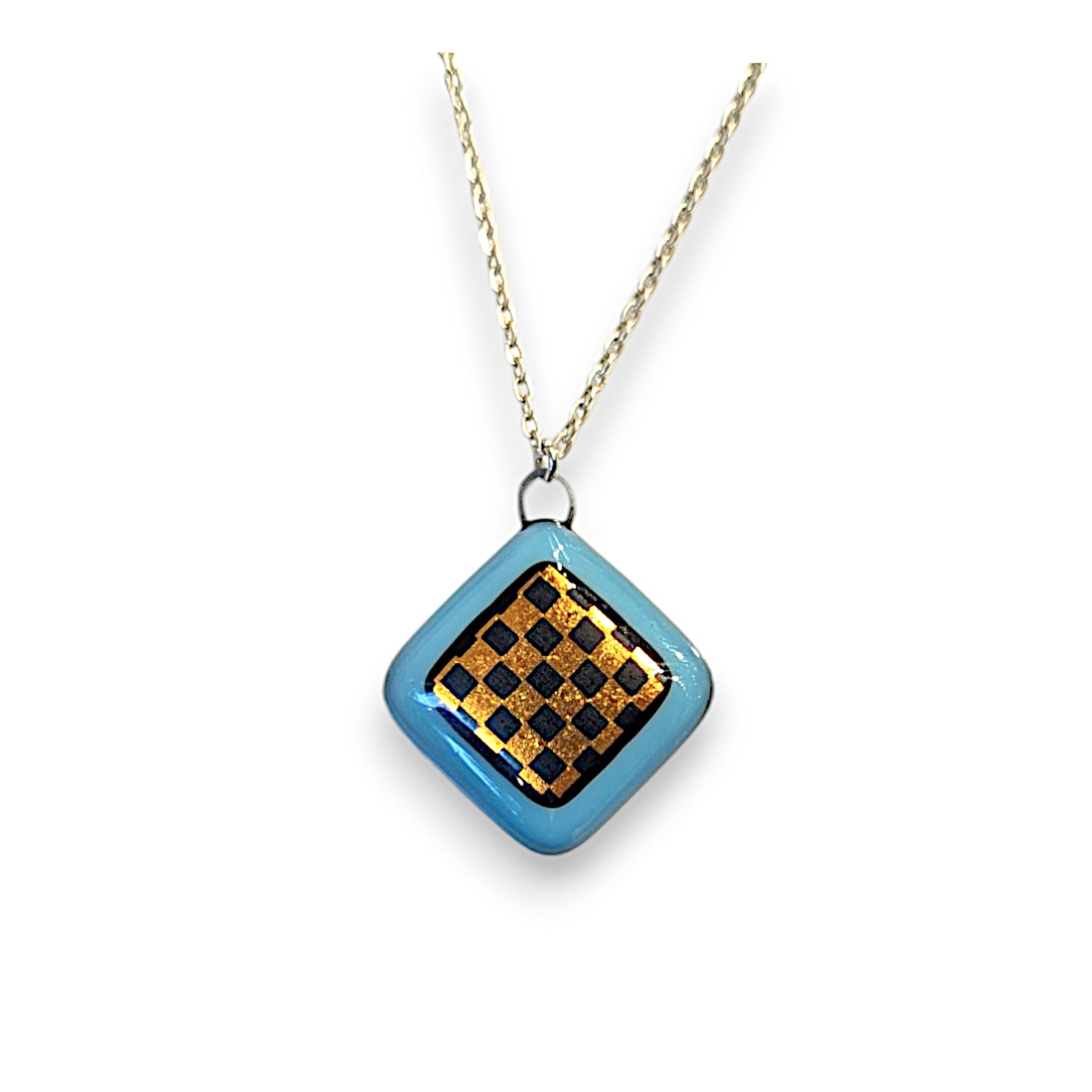 Blue Gold Check Necklace Sep22v