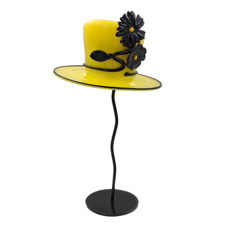 Yellow Hat with Black Flowers