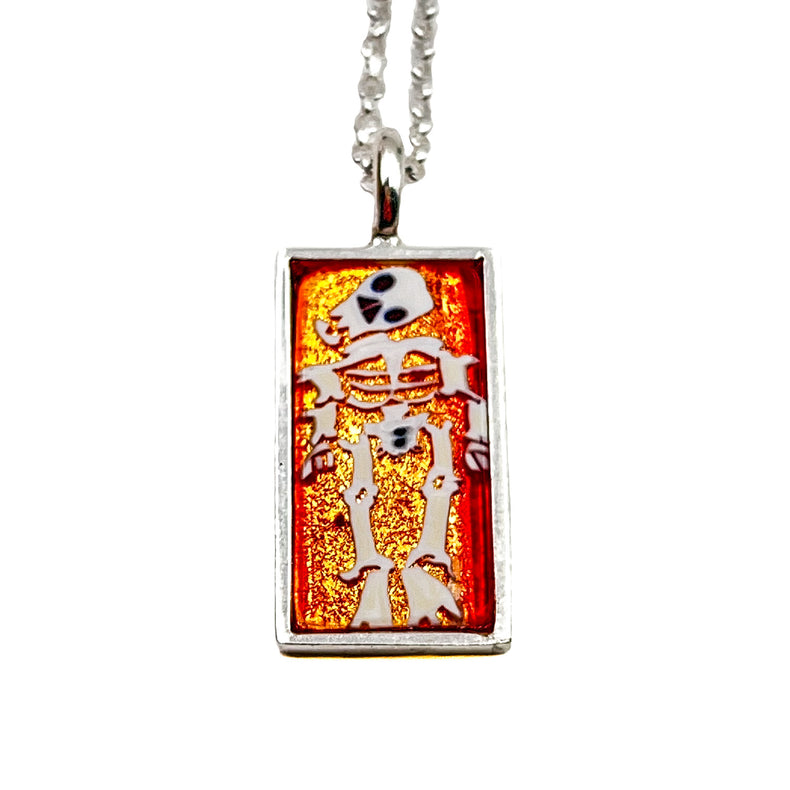 Rectangle Skeleton with Dichro Background Pendant