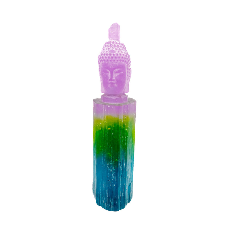 Crystal-Top Tourmaline Buddha Sculpture